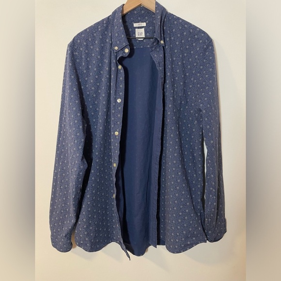 GAP Lived-In True Wash Poplin Button Down Slim Fit Stretch LS Shirt Size XL Blue - Picture 4 of 8